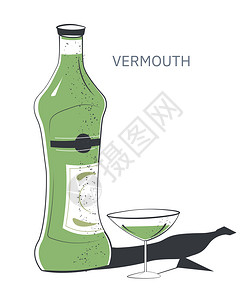 绿色酒精饮料卡通矢量插画图片