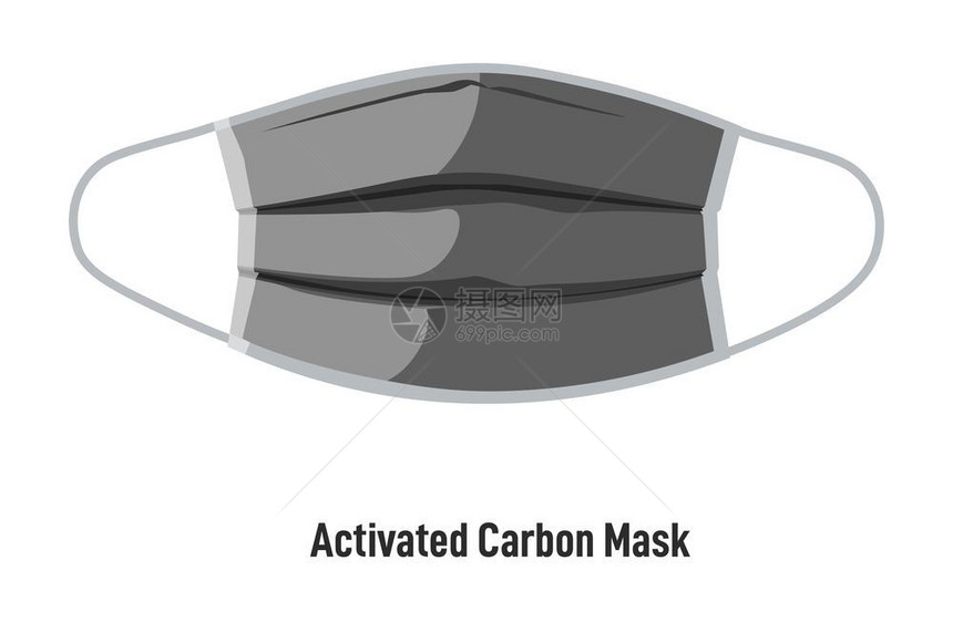 在大流行病和冠状毒爆发期间保健和持康用带子激活碳遮罩用可吸入材料覆盖的孤立面孔保护措施平式病媒活碳遮罩在共生期间覆盖面孔图片