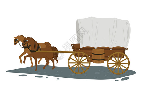 以前城市或镇的旧式运输和通勤几个世纪前的运输孤立马和乘客一起拉车骑马行走机动车辆运平式病媒马和城市的老式运输城市的旧式运输插画
