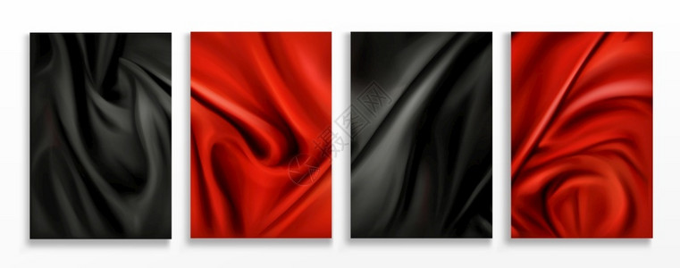 红色和黑丝绸折叠结构背景奢华的纺织品装饰背景用于海报横幅或封面设计插画