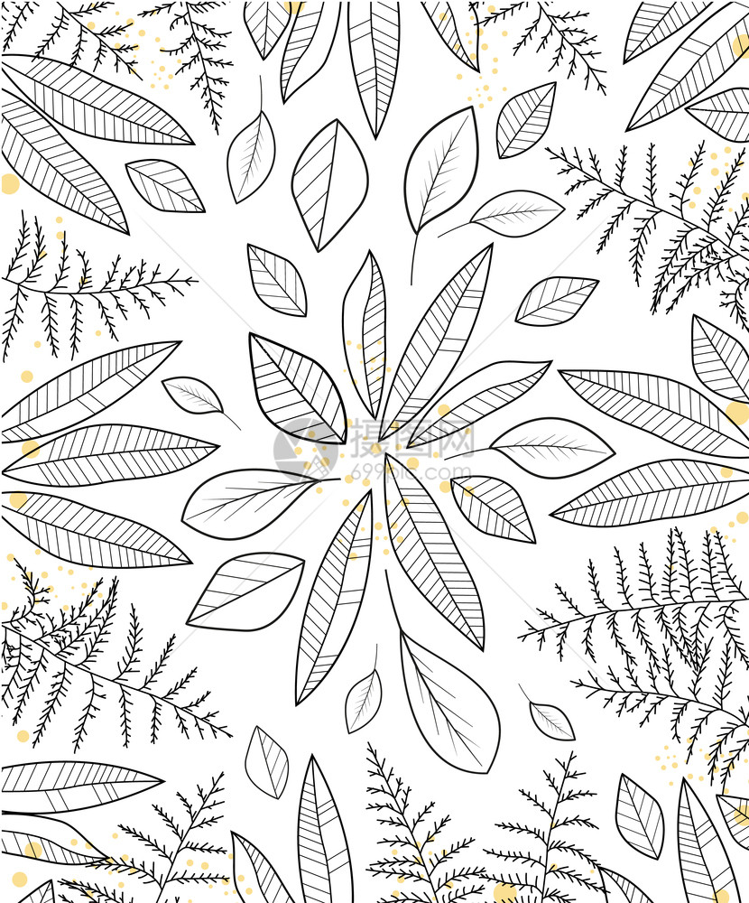 黑白手绘树叶装饰矢量背景图片