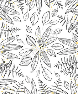 黑白手绘树叶装饰矢量背景图片