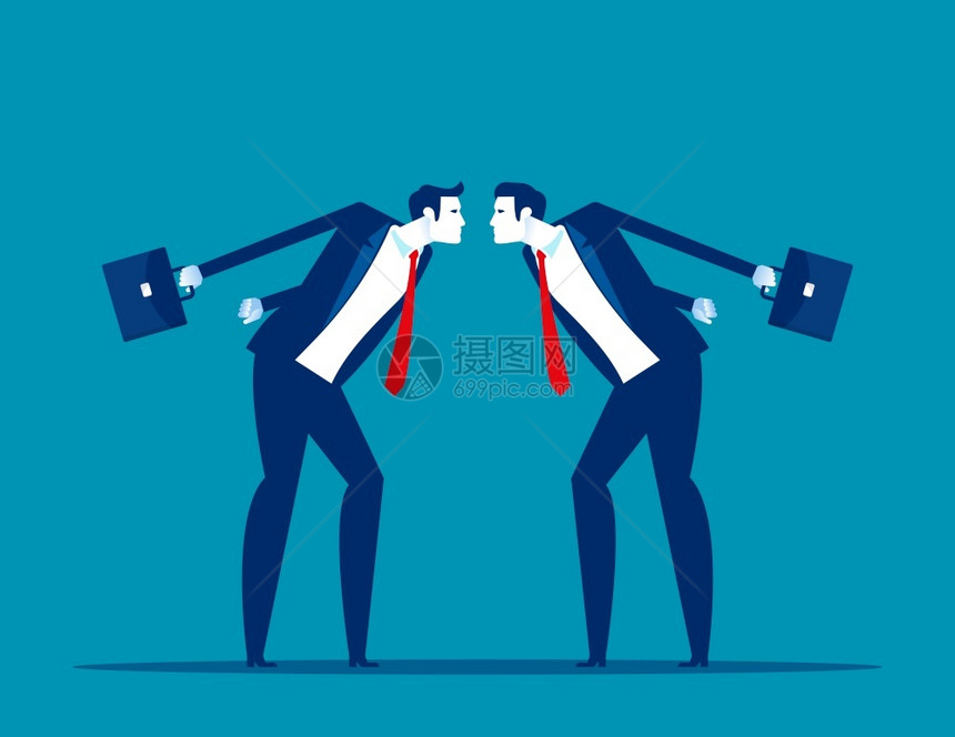 同事或伙伴的对峙商业竞争概念平板漫画风格设计图片