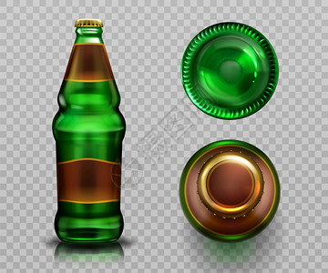 免抠透明瓶子啤酒瓶正面和瓶底矢量设计模板插画