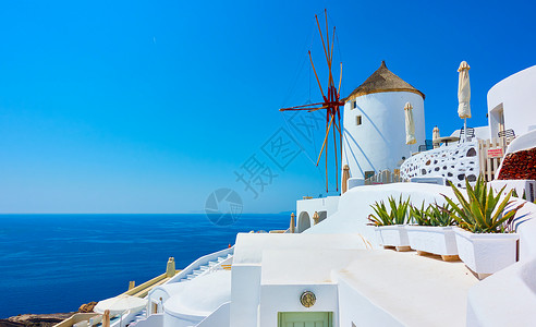 希腊圣托里尼岛奥亚村希腊风车老景图片