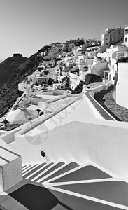 希腊Santorrini的Fira镇Step楼梯希腊风景黑白摄影图片