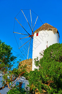 希腊米科诺斯岛风车希腊建筑农村景观图片