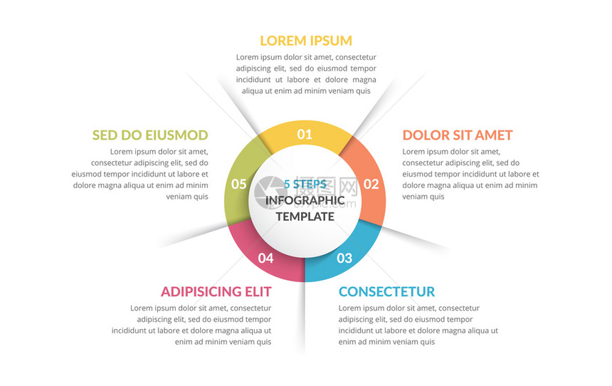 包含五个步骤或选项的圆形信息模板流程图矢量eps10插图圆形信息五个元素图片