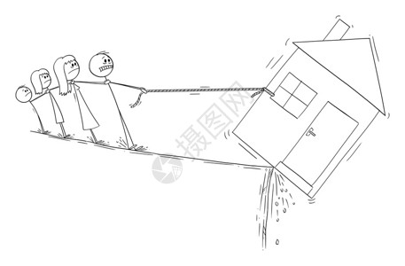 试图挽救其住房贷款抵押或破解金融概念矢量卡通棒图或格插的家庭图片