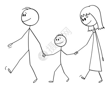 父母与儿子或家人一起散步矢量卡通棒图或格插图片
