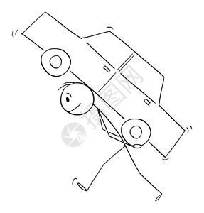 卡伦格丹男子或司机背着汽车随交通概念矢量卡棒图或格插插画