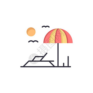 遮阳伞图标海滩日晒假期平面颜色图标矢量横幅模板背景