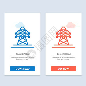 电气能源传输塔蓝色和红下载购买图片