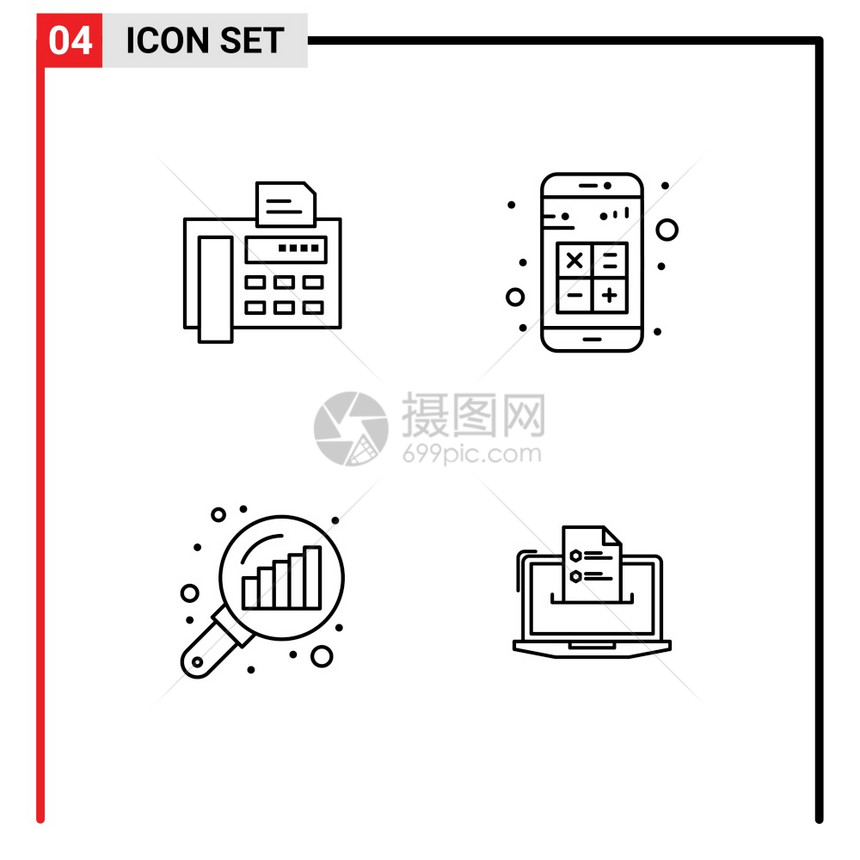 4个基本填充线平板颜色传真数据分析传真机应用程序可编辑矢量设计要素的用户界面包图片