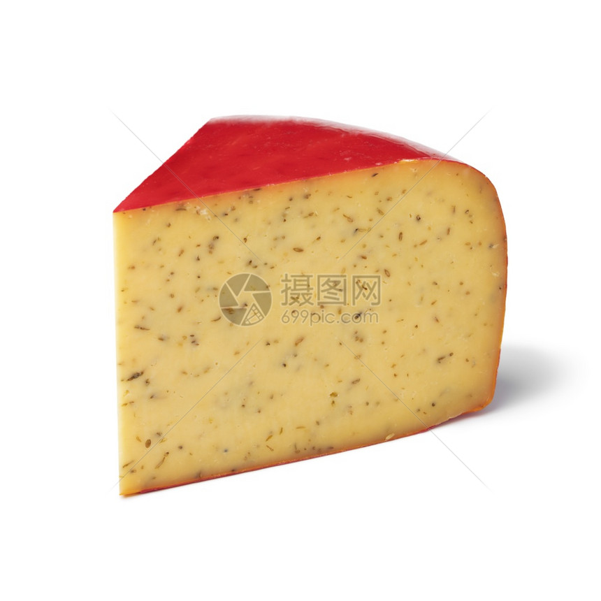 传统低脂荷兰泛蛋奶酪片段孤立在白色背景上图片