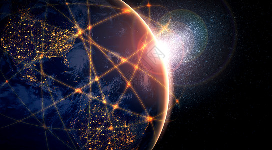 卫星网全球网络连接以创新概念的线路覆盖地球背景