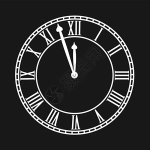 古典时钟变速风格插图黑色背景的孤立显示3到12插画