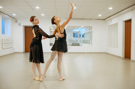 芭蕾学校舞蹈课上的学员们在练习优雅的舞蹈图片