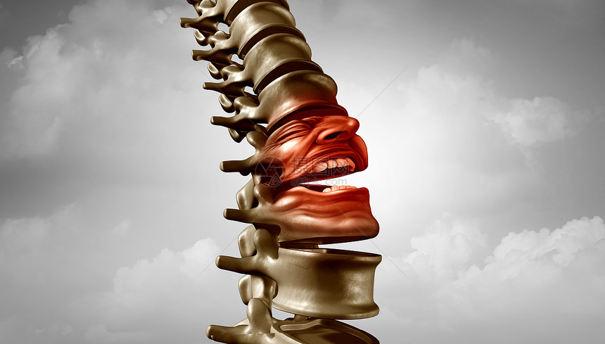 脊椎疼痛和或巴切沙氏病象征是一种痛苦的人类骨骼用痛苦的情感尖叫用痛苦的情绪呼喊用3D插图元素作为矫形和脊椎切除思想的后医图标图片