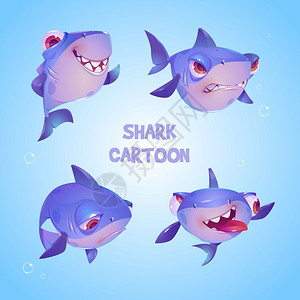 舌头鱼一群可爱的鲨鱼插画
