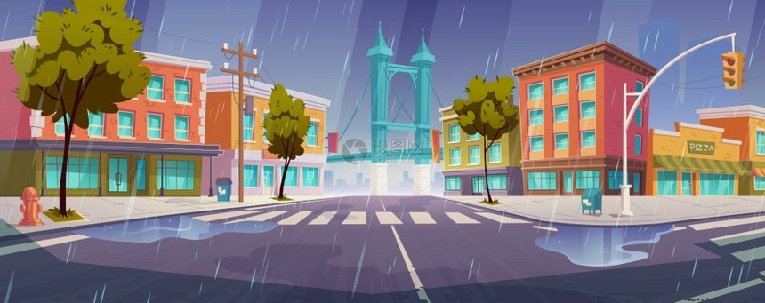 雨中城市街道 图片