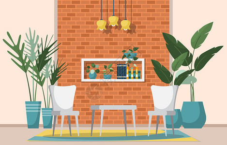 家具墙客厅绿色装饰植物插画