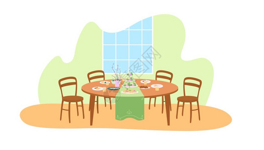 可伸缩餐桌餐厅插画插画