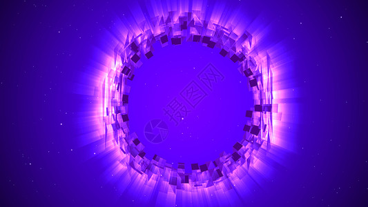 紫色光圈装饰3D演示亮光闪天体背景