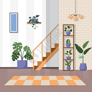 楼梯天堂绿色装饰植物内置院插画