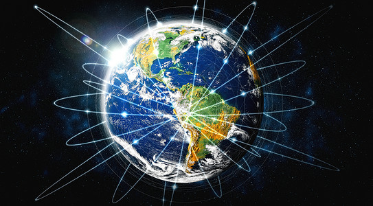 5G覆盖全城5G无线数字连接概念和在互联网上事物的未来3D插图全球网络连接以创新概念的线路覆盖地球背景
