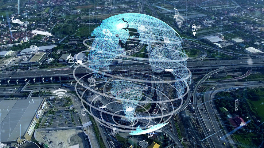 未来5G无线数字连接和物流网络的概念图片