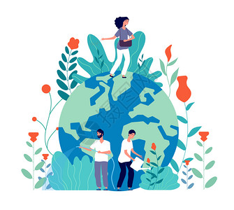 自愿的志愿者浇灌花草树木维护地球生态系统差太远插画