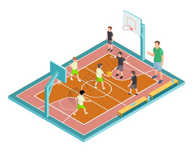 多人篮球素材儿童篮球培训插画