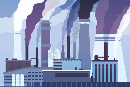 工业蒸汽工厂污染矢量图插画