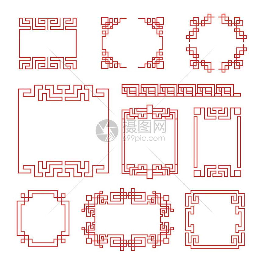 框架亚洲新年传统边界装饰新年的框架亚洲新年传统边界用于日本式矢量套装图像框的日本红线回溯模式I说明装饰边界传统框架亚洲新年传统边图片