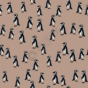 动物环形无缝抽象图案上面有涂鸦企鹅的环形图案Beige背景适合织物设计纺品印刷包装封面矢量说明动物环形无缝图案上面有涂鸦企鹅的环背景图片