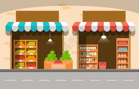 芒果味面包路边水果蔬菜商店摊台城市杂货店插图插画