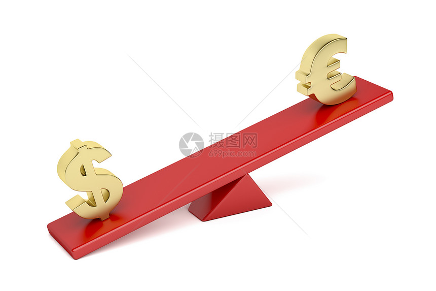 锯上的美元对欧货币间失衡的概念形象图片