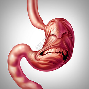 心神胃痛消化问题烦躁食物中毒疼痛或溃疡医学概念是人类消化器官在3D插图风格中痛苦地尖叫作为保健压力和焦虑症状的象征背景