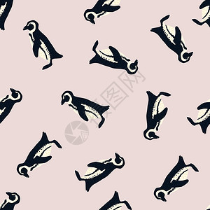 灰色企鹅带有简单的企鹅装饰物北极动园抽象图案浅色面料背景野生动物印刷品适合于织物设计纺品印刷包装封面矢量说明带有简单的企鹅装饰品北极动物插画