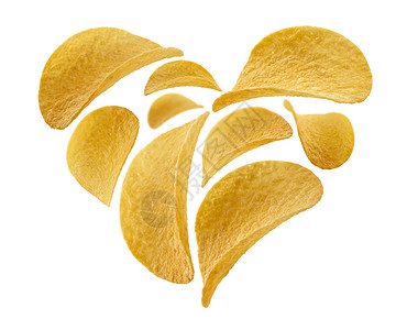 黄色心形白色背景的心形土豆薯片白色背景的心脏形状土豆薯片白色背景的心脏形状土薯片背景