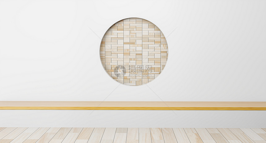 带有圆圈想法的场景空室日式内圆架墙设计空的日式客厅专门模拟设计3D翻接图片