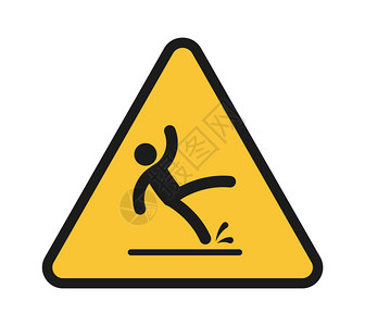 坠落的人在湿地板上受伤的人三角黄色警告信号不平衡的男子黑色简单双影滑倒危险符号矢量孤立的单一插图人员受伤在湿地板上滑倒的人不平衡背景图片