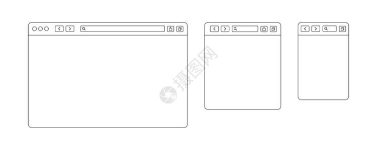 web浏览器浏览器窗口行设计矢量孤立Web元素有移动设备计浏览器窗口的线模板空白网站设计ESP10插画