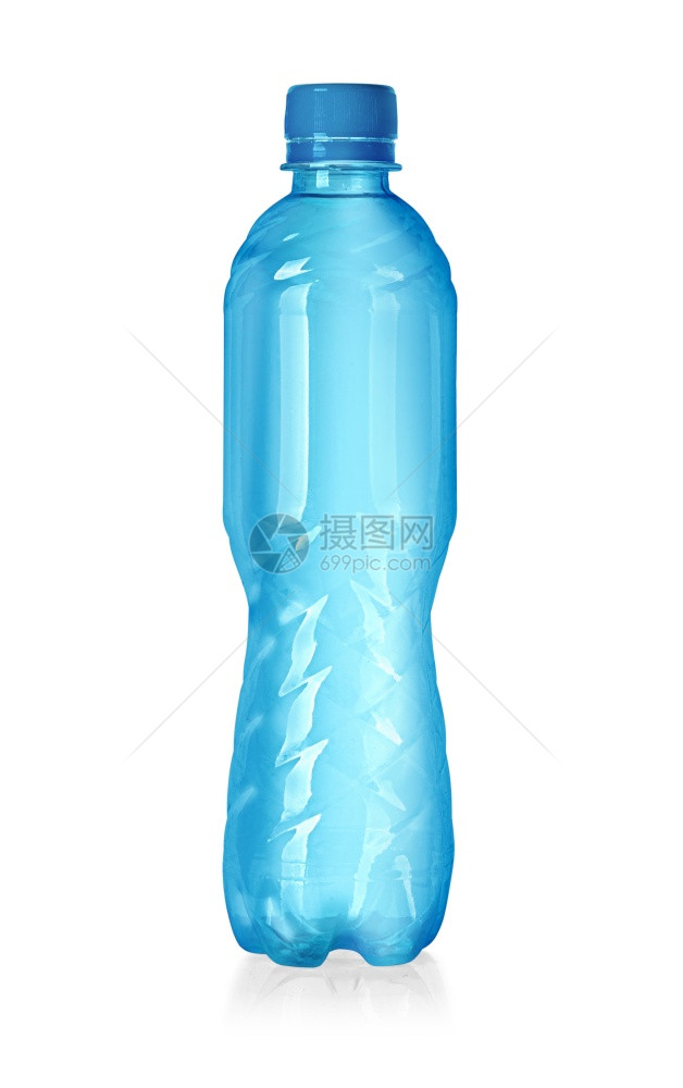 蓝色塑料水瓶白隔着蓝色塑料水瓶有剪路图片