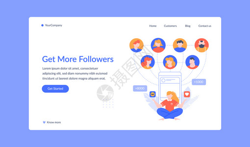 素材网站建立矢量在线社交网络媒体建立商业界插图网络社交媒体营销登陆页面更多追随者插画
