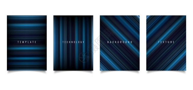 一套小册子模板抽象技术风格深背景上的蓝光线纹理背景图片