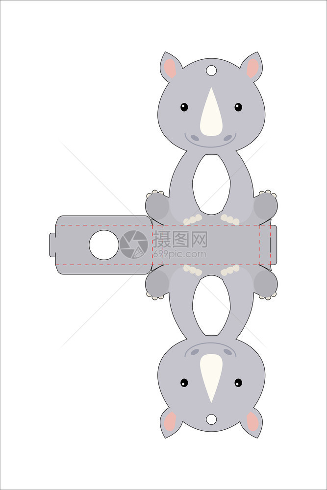 卡通可爱犀牛容器设计插图图片