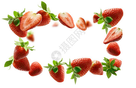 框形的许多草莓孤立在白色背景上框形的许多草莓孤立在白色背景上背景图片