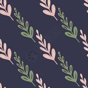 最小无缝自然模式包含粉色和绿的branhes元素深紫背景适合织物设计纺品印刷包装封面矢量说明最小无缝自然模式包含粉色和绿的bra插画